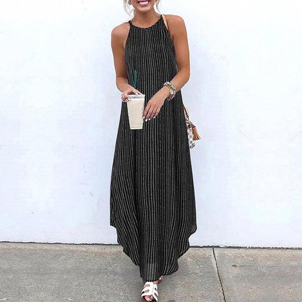 

summer fashion women long dresses striped asymmetric sundress strap bohemian female dress sukienka damska #t4g casual, Black;gray