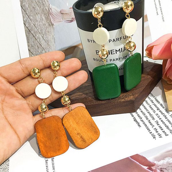 

e261 geometric korean version simple temperament long wood personality trend earrings, Silver