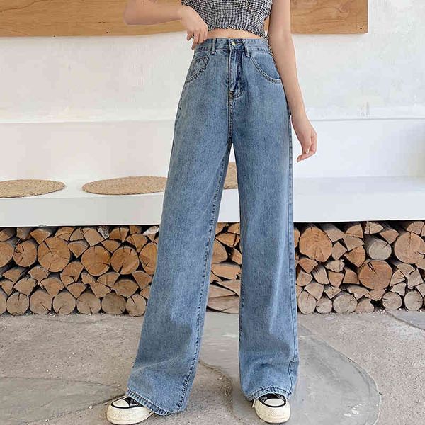 

women's jeans jeans high-legged broad leg, blue streetwear vintage fashion harajuku slacks straight gaph
