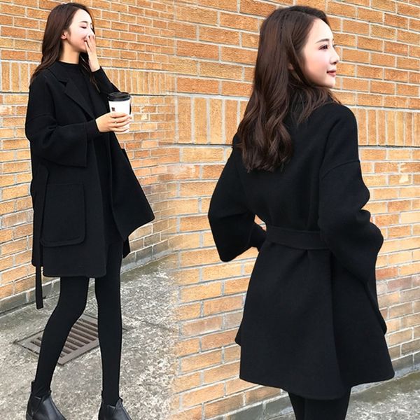 

wool black double-sided cashmere coat women's 2021 new korean version loose and skinny wool autumn winter