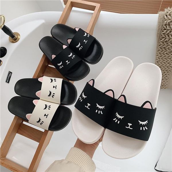 

summer slippers cute cartoon ins wind casual indoor women's fashion breathable wear-resistant student sandals, Black
