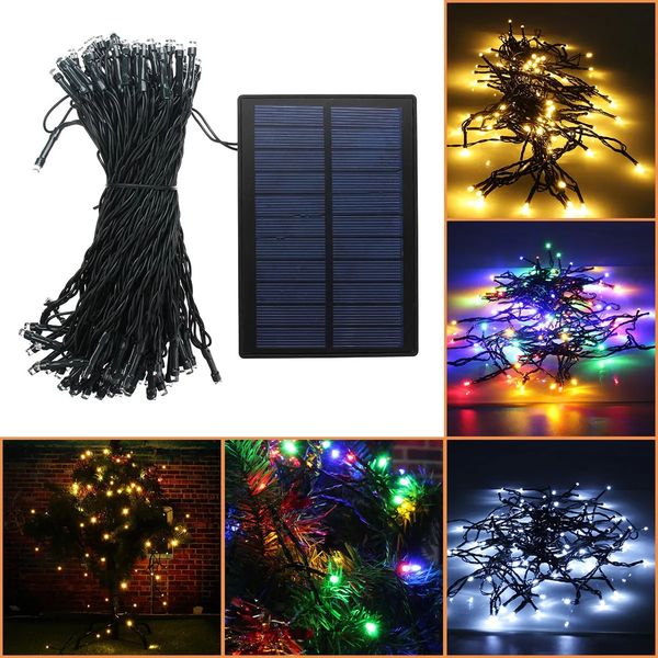 

22m 200 led solar powered fairy string light party christmas tree decorations lights garden outdoor remote control - warm white