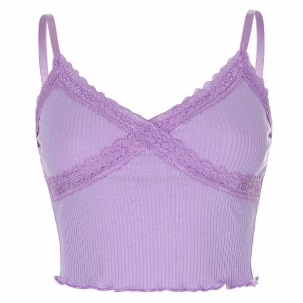 

women's tanks & camis women spaghetti strap ribbed crop v-neck cross lace ruffles vest, White