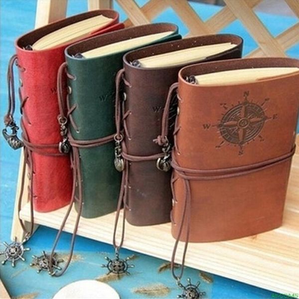 

vintage diary notebook pirate anchor decor traveler's note books notepad planner pu leather cover blank notebooks 3 colors notepads, Purple;pink