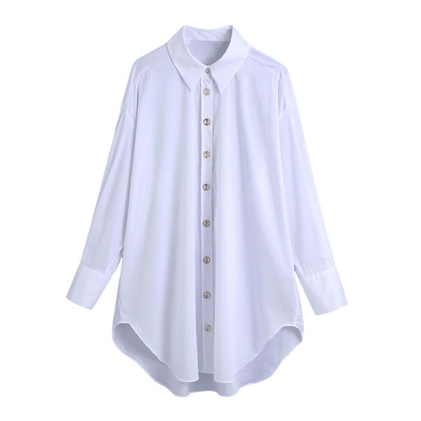 

elegant women solid white pocket shirts fashion ladies turn down collar streetwear female chic oversize blouses 210430