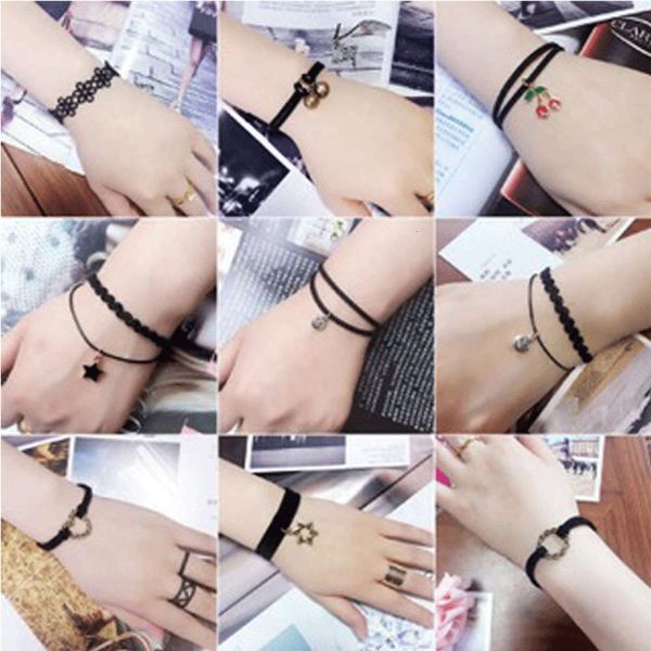 

japanese and korean version of harajuku sweet velvet lace multi-layer bracelet for women, Black