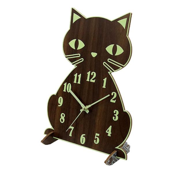 

wooden wall clock luminous deskcat shape hanging decoration clocks
