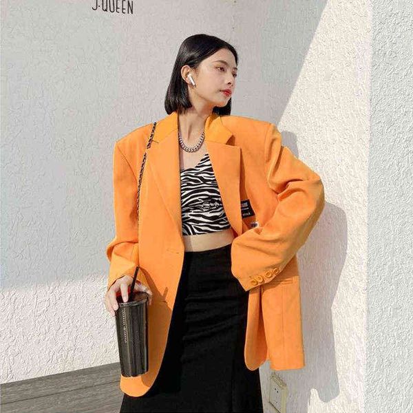 

net red high-grade fried street orange suit coat women's spring and autumn temperament leisure long sleeve medium, White;black