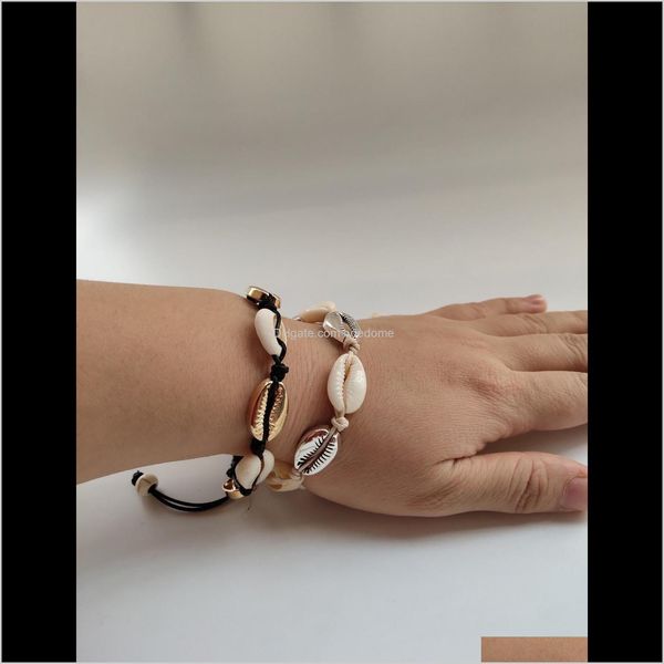 

charm bracelets jewelry drop delivery 2021 seabeach cus cultures seashell natural alloy material bead aessory with beige and black color str, Golden;silver