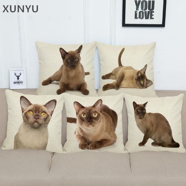 

cushion/decorative pillow xunyu cute bermese cat pattern linen case sofa square decorative cover animal cushion 45x45cm ac010