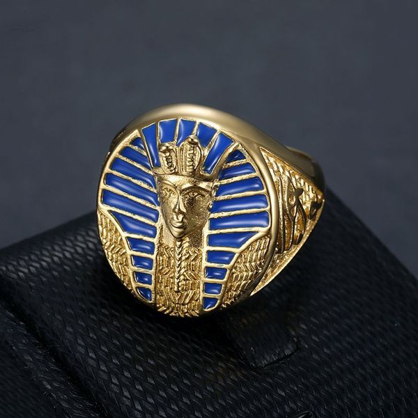 

blue rubber egyptian pharaoh eye of horus ankh band rings titanium steel men's domineering classic fashion luxury wedding anniversary b, Silver