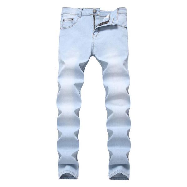 

men's jeans spring trousers casual brand quality men light blue solid straight m7xv