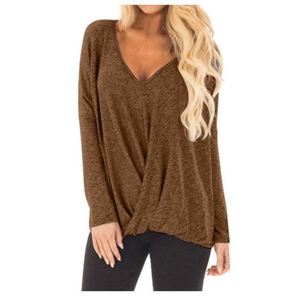 

women's blouses & shirts spring and summer blouse fashion solid color v-neck long sleeve irregular casual loose blusas mujer de moda, White