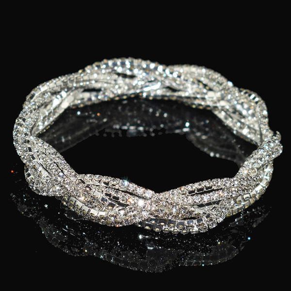 

crystal charm bracelets women's gold silver plated rhinestones bracelet strand bracelets wedding bridal gift party jewelry q0719, Black
