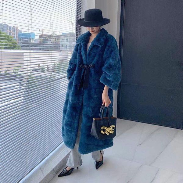 

women's fur & faux women natural real rex coat loose, Black