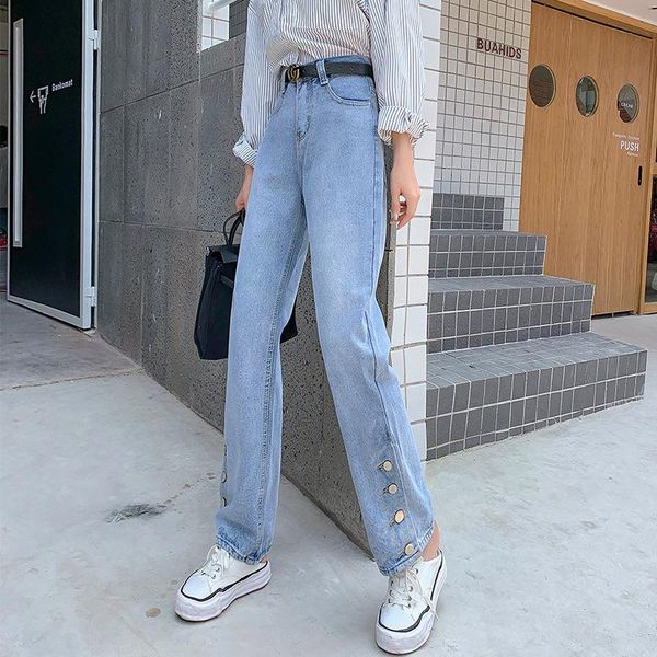 

high waist wide leg loose straight jeans for women s  l xl men's, Blue