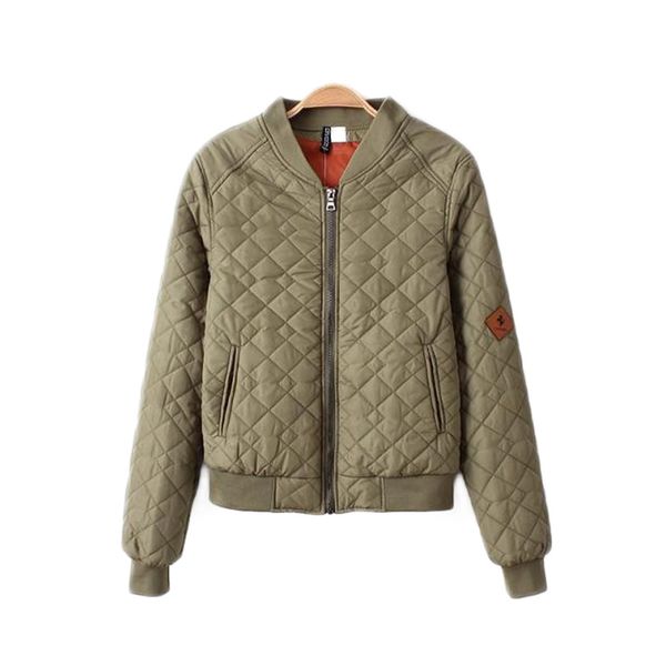 

womens jacket spring autumn v-neck quilting quilted short thin padded bomber jacket coat pilots zipper chaquetas outerwear, Black;brown