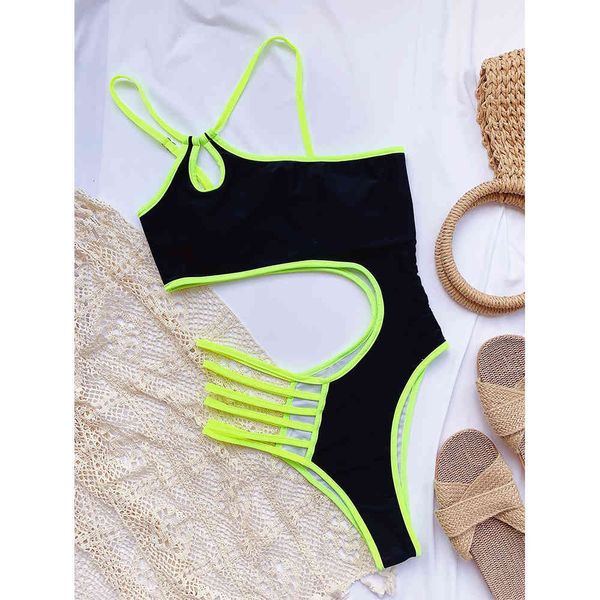 

hollow out swimwear women new swimsuit female shoulder bodysuit patchwork bathing suit summer beach wearin