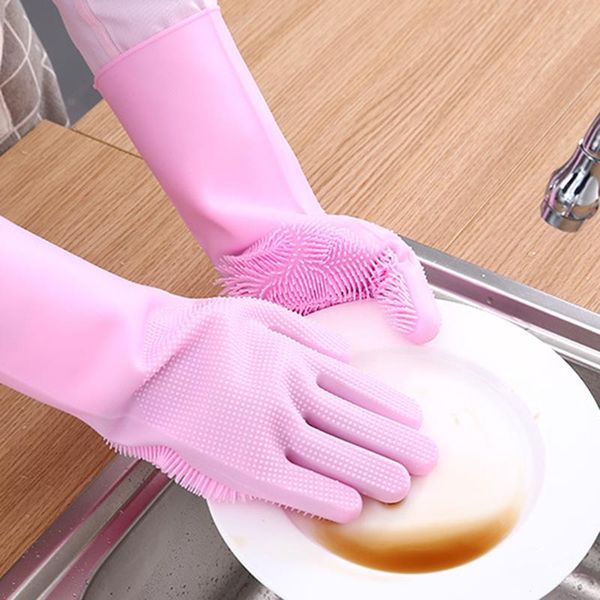 

disposable gloves 1pair kitchen dishwashing high temperature resistance magic silicone scrub cleaning tools