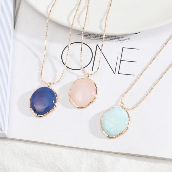 

pendant necklaces bohemia faceted healing pink blue green stone crystal geometric long chain sweater dress acc women jewelry, Silver