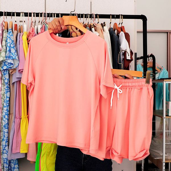 

Two Piece Dress Raglan Sleeves Tops Flanging Shorts 2 Suit Women Summer Solid Ladies Casual Set Korean Style Black White Women's Sets VW7G