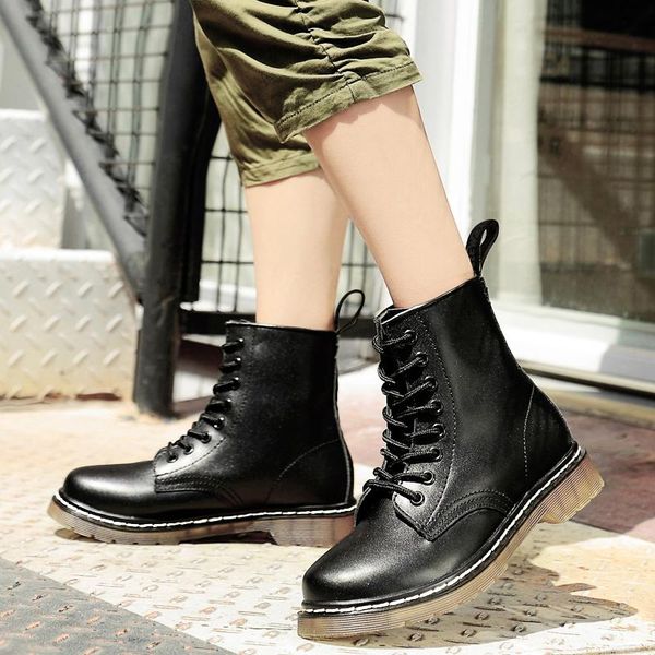 

boots 2021 women genuine leather shoes for winter woman casual spring botas mujer female ankle, Black