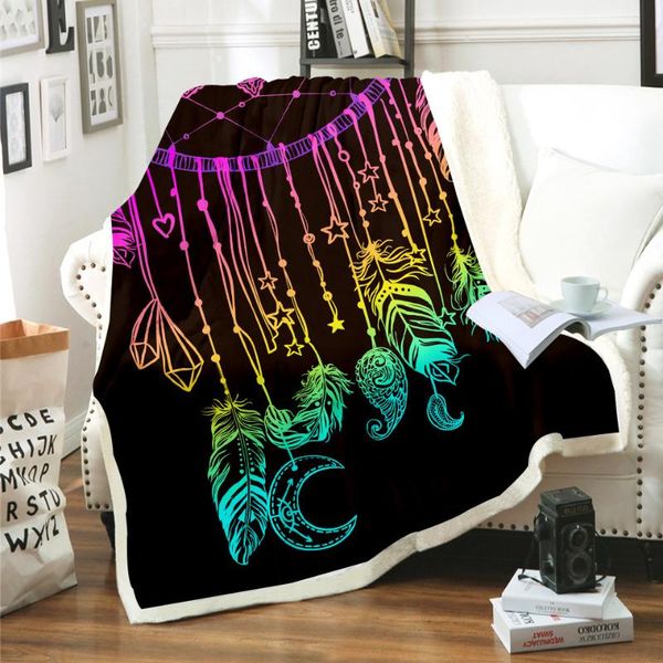 

blankets bohemian style feather 3d printed plush velvet blanket fashion quilts home office washable children's sherpa