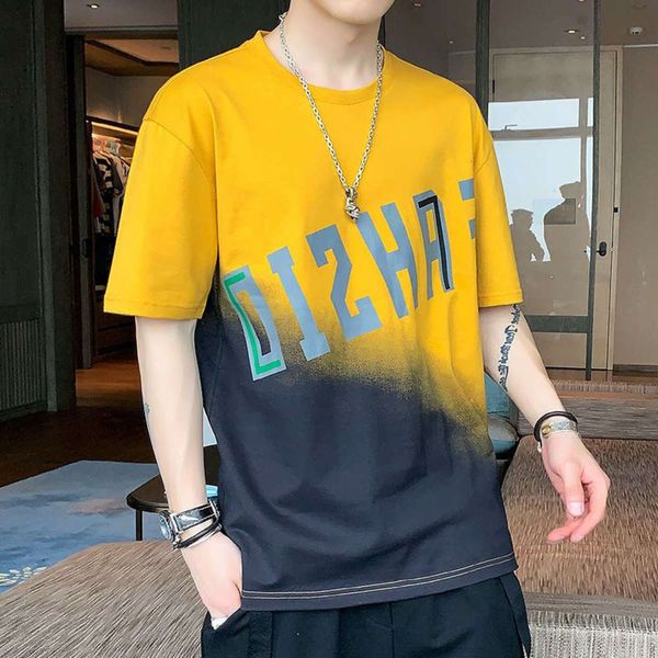 

men's shirt short sleeve t-shirt summer korean trend gradient personalized fashion men's top, White;black