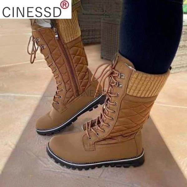

boots women snow platform shoes warm black plush winter lace-up mid-calf waterproof non-slip size 36-43
