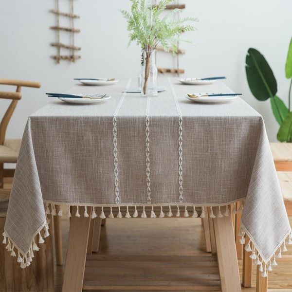 

linen cotton table cloth home rectangular mat with tassel dining desk decoration el tablecloth drop