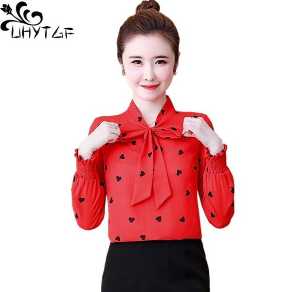 

women's blouses & shirts uhytgf women fashion dot long sleeves chiffon shirt female bow v-neck casual autumn loose 4xlplus size clothe, White