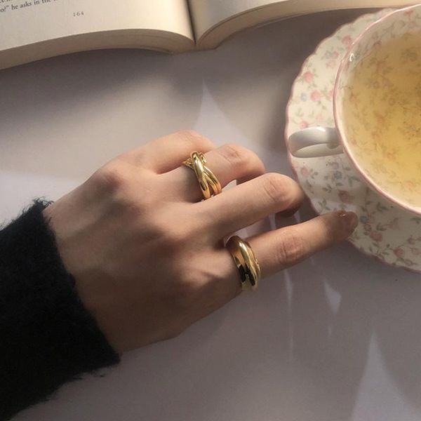 

wedding rings ins fashion french light luxury convex plain ring metal texture female trend simple girl hand accessories, Slivery;golden