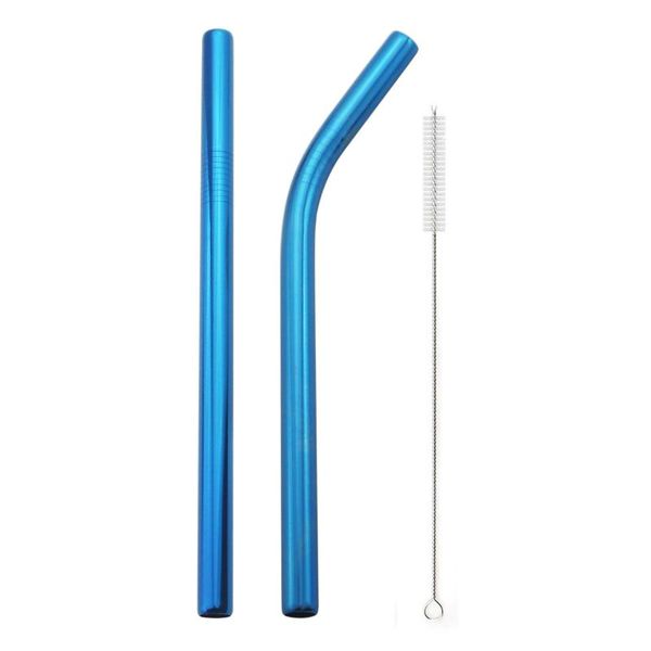 

drinking straws blue reusable straw set colorful metal bubble 18/10 stainless steel with cleaner brush party bar accessory