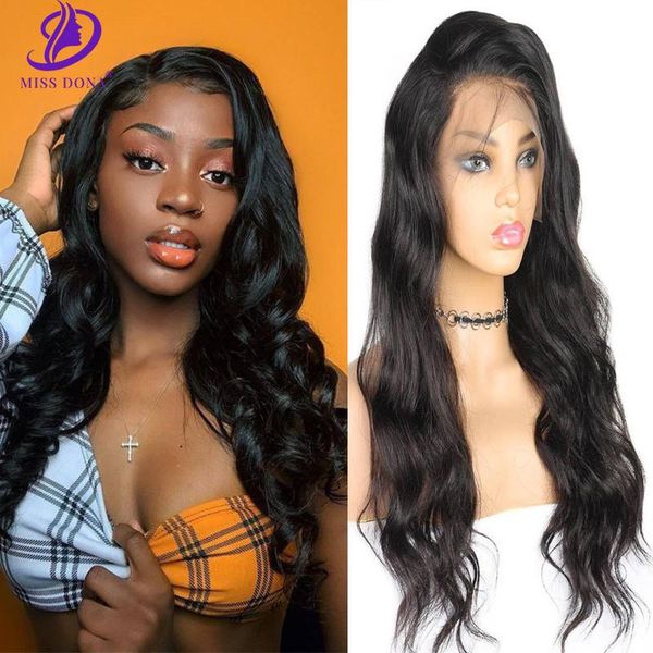 

miss dona peruvian virgin 13x4 lace frontal wig body wave human hair plucked for black women wigs, Black;brown