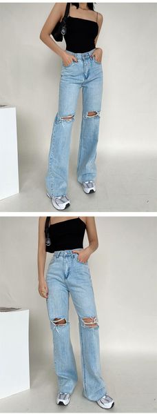 

women's jeans fashion high waist ripped wide leg loose denim trousers for female baggy mom straight pants casual jean, Blue