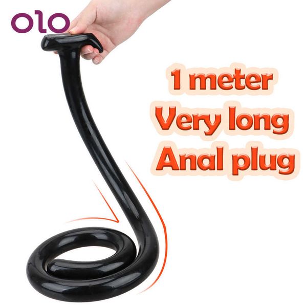 Olo 1M Super Long Anal Plug Butt Plug Anus Masturbator Dildo Massageador G Ponto Spot Stimulation Dilator Brinquedos sexuais para Mulher Homens X0602