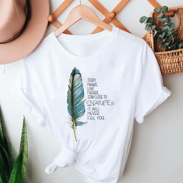 

women's t-shirt women summer tshirts feather letter cartoon cute 2021 fashion short sleeve clothes stylish t lady print tee, White
