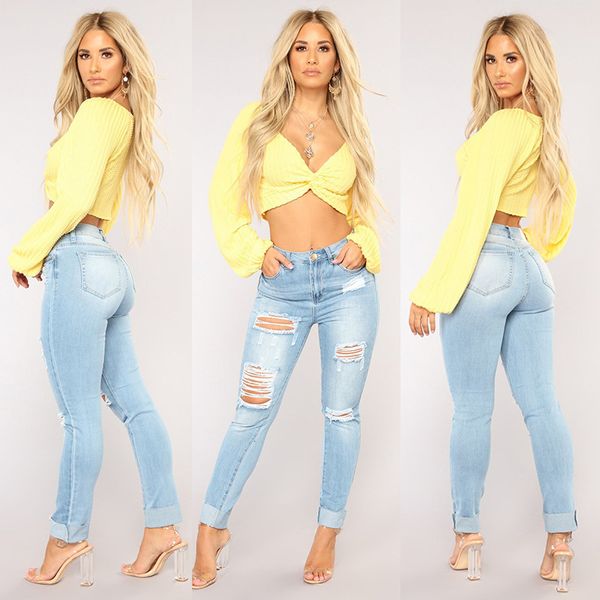 

fashion jeans for women hole jeans pencil leggings women's pants 350#, Blue