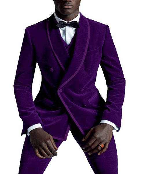 

men's suits & blazers purple velveteen 3pcs shawl lapel men slim fit costume wedding dress groom tuxedos prom thick coat+pants+vest+tie, White;black