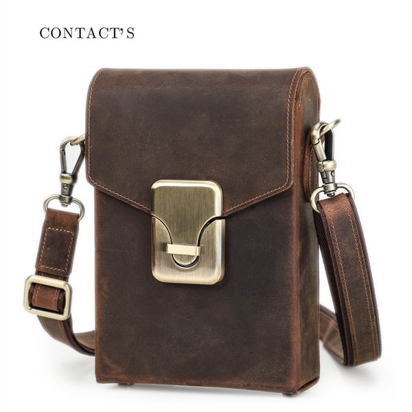 

black angel crazy horse cowhide men's single shoulder casual small diagonal mobile bag