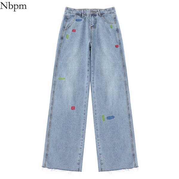 Nbpm Moda coreana Colore ricamo Design Jeans larghi Donna Jeans a vita alta Pantaloni a gamba larga Ragazze Streetwear 210529