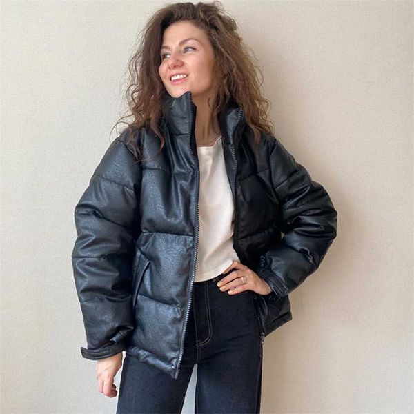 

-20degree women winter pu leather parkas coat solid thicken super warm windproof waterproof jackets snow coat for female 211108, Black
