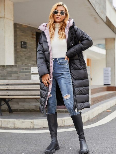 

gasman zipper front drawstring detail puffer winter coat z2wn#, Black