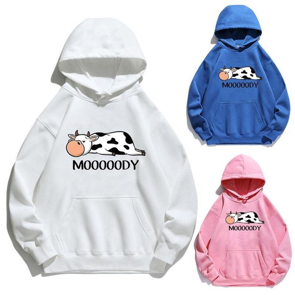 

women's hoodies & sweatshirts women hoodie mooooody cow printed fleece long sleeve loose sweatshirt with hat girls pullovers winter, Black