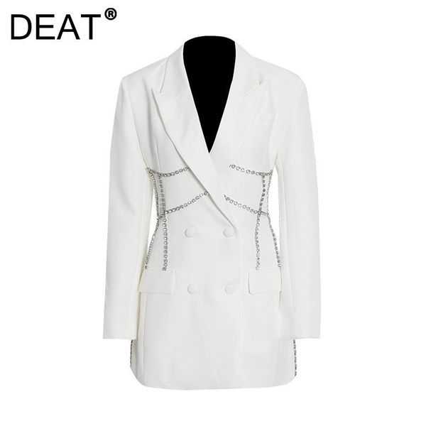 

women's suits & blazers deat woman blazer bright diamond chain double breasted long sleeve notched slim casual style 2021 autumn fashio, White;black