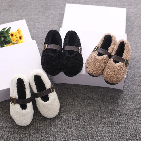 

sneakers kids faux fur doug shoes slip-on thick velvet lining children casual moccasin retro girls winter spring dress princes flat, Black;red