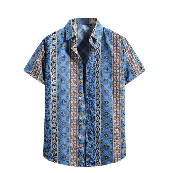 

men's casual shirts summer hawaiian daily lapel button wild vintage printed short-sleeve blouses comfortable #t2p, White;black