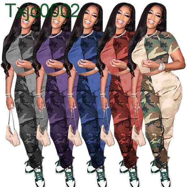 

women tracksuits two piece set designer 2022 spring summer blocking camouflage jogging suit animal printed short sleeve pants stitching colo, Gray
