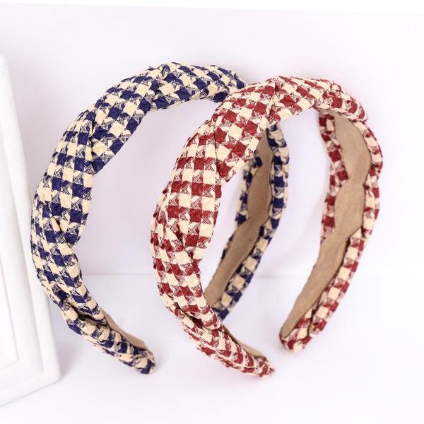 

vintage plaid fabric twisted cross hairband headband hair accessories