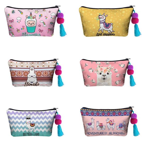 

kawaii cute alpaca 3d printing cosmetic bags for women 2021 fashionable polyester organizer cosmetics & cases